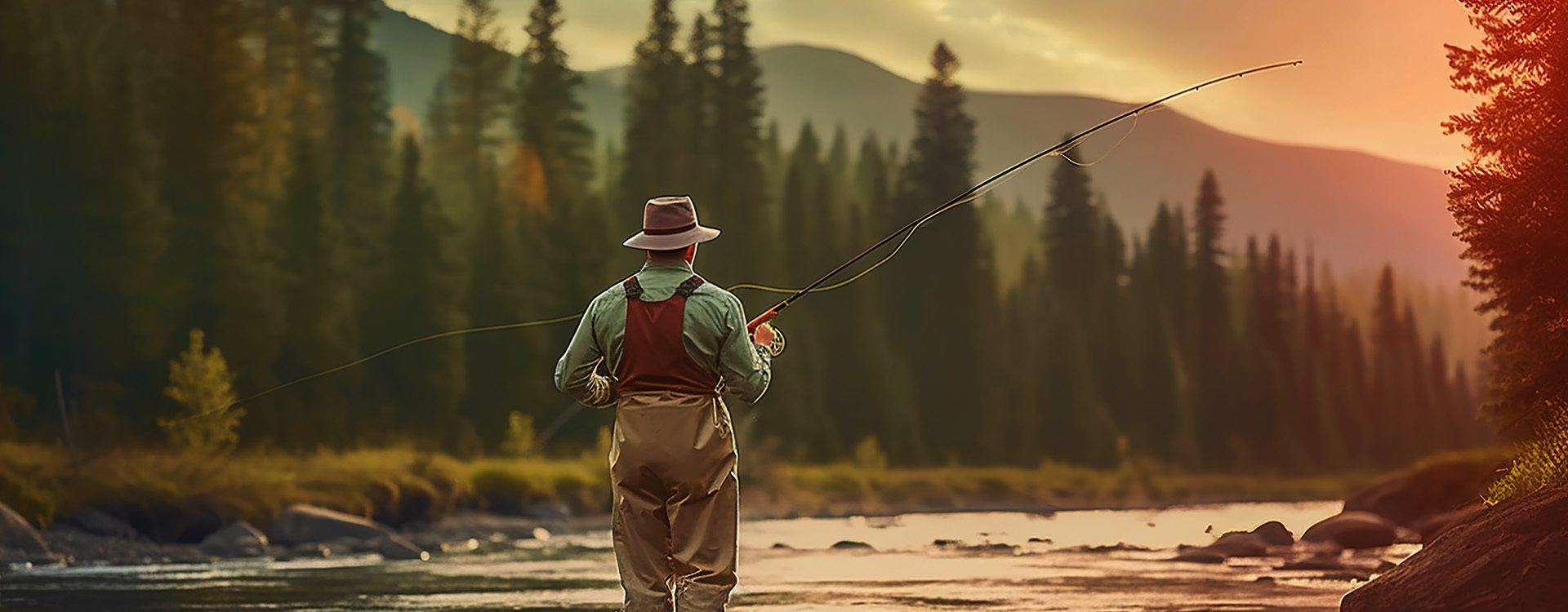 Man Fly Fishing in river for Enter to win promotion
