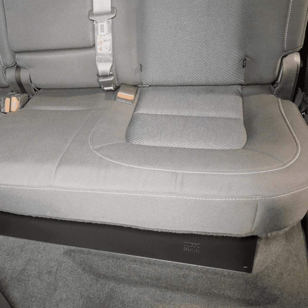 Rear truck seat with Tuffy underseat lockbox fully concealed beneath the bench, showing a seamless fit.